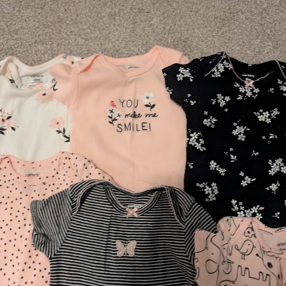 3 For $18 Carter's Pink, Black, and White Baby Bodysuits Set - Picture 5 of 12